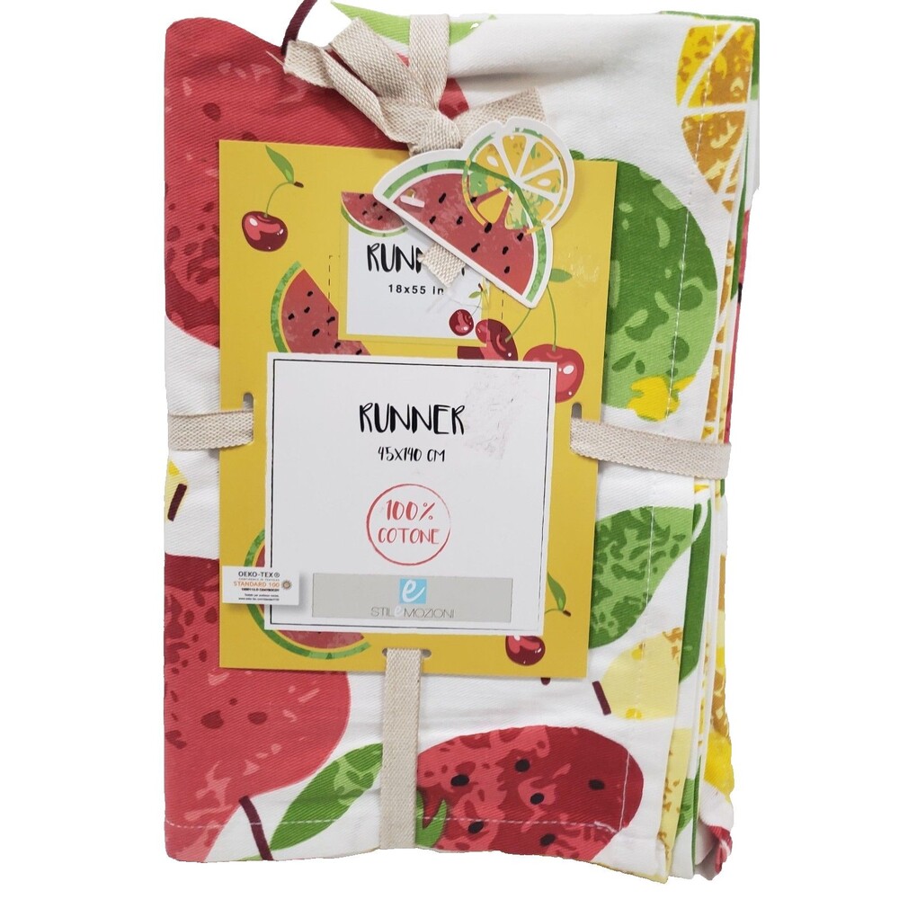 Fabric Printed Kitchen Table Runner (15"x55") MULTICOLOR FRUITS, Stile Italiano